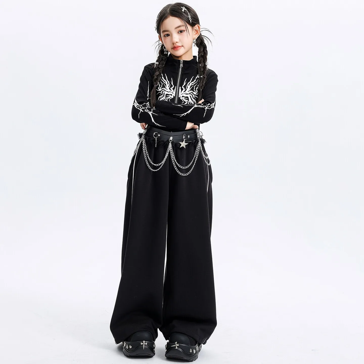 Girls K-pop Cool Crop Jacket Loose Sweat Pants Kids Hip Hop Street Dance Clothes Sets Children Girl Group Streetwear Costumes