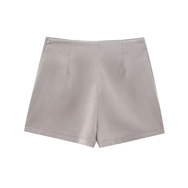 Women's Asymmetric Wrap A-Line Shorts Skirt Single Button Solid Color Culottes with Side Zipper for Summer Basic Fashion