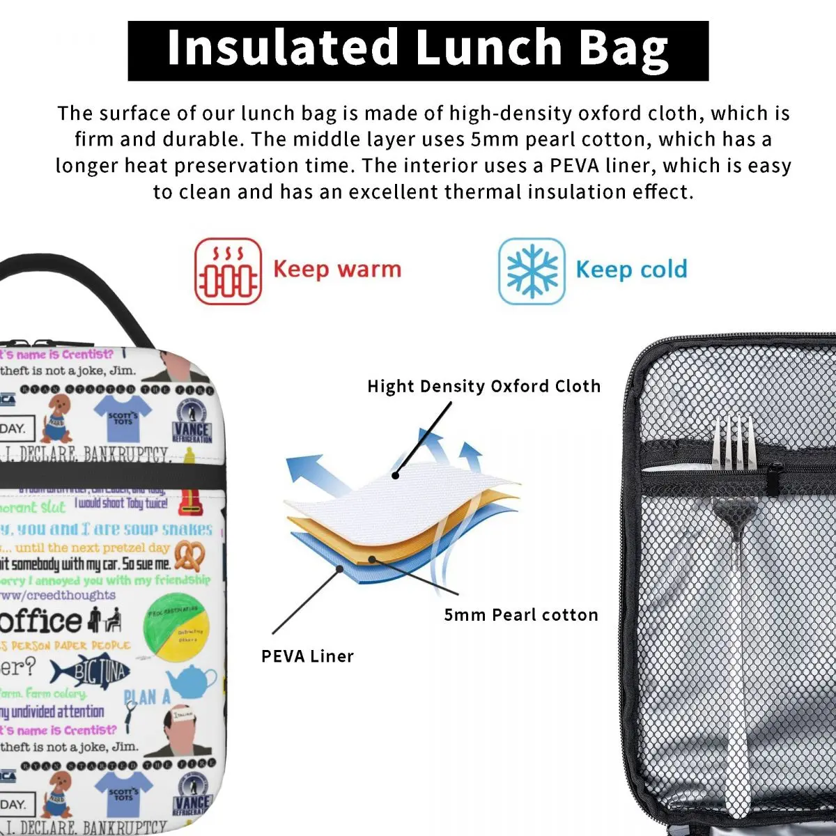 The Office Meme Collage Accessories Insulated Lunch Bag Work Storage Food Box Portable All Season Thermal Cooler Bento Box