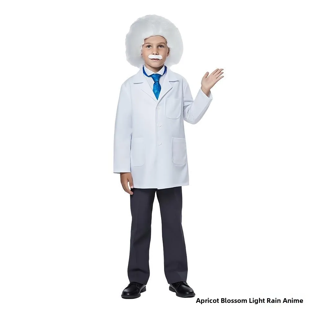 زي أينشتاين معطف مختبر أبيض للأطفال زي أداء لمحاضر الفيزياء للهالوين للتبادل الثقافي عبر الحدود