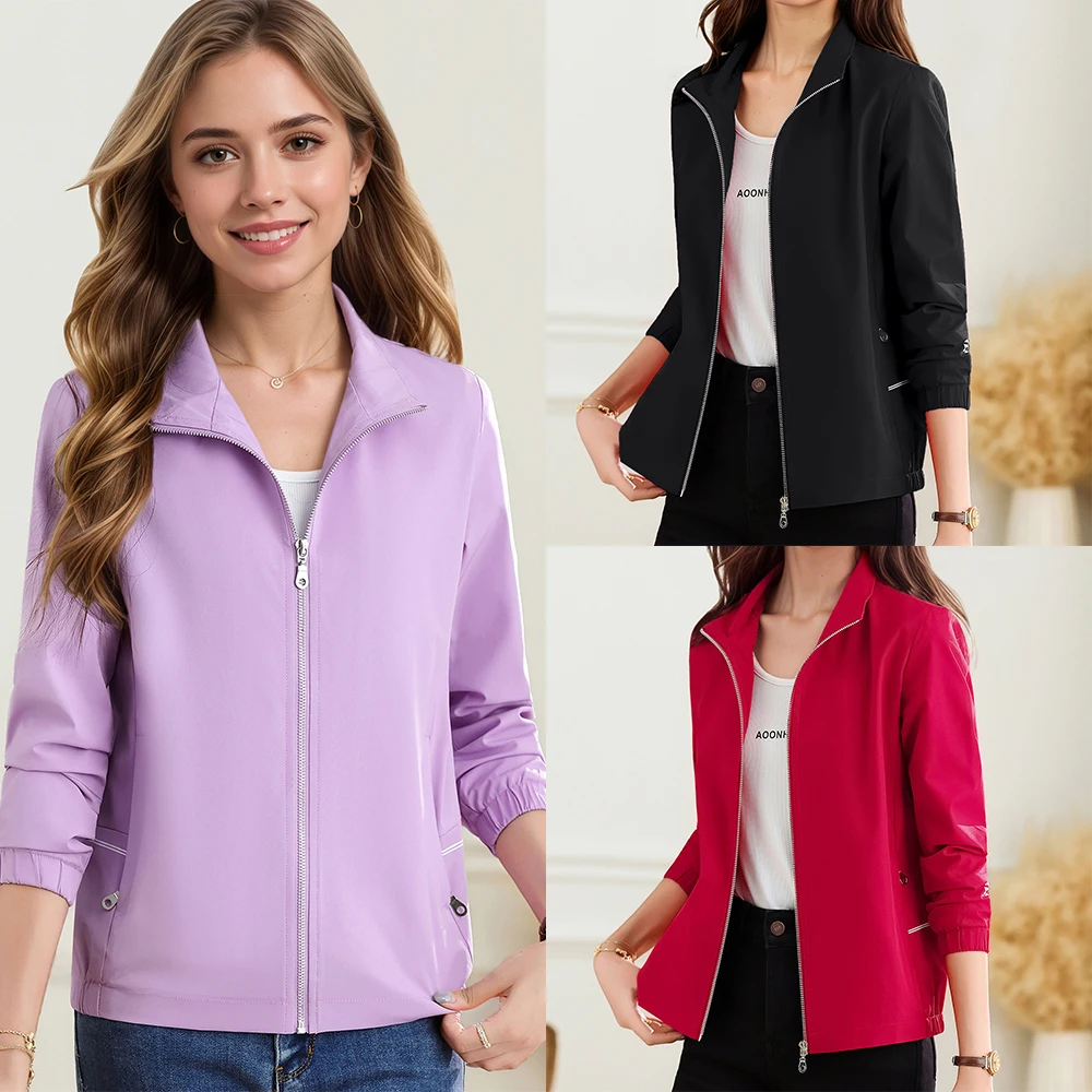 

Новая женская легкая куртка с принтом, на молнии, с воротником-стойкой, быстросохнущая, приталенная, с длинным рукавом, однотонная, повседневная верхняя одежда