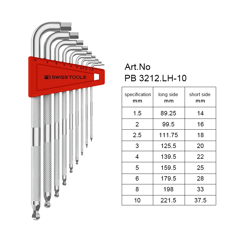 PB SWISS Tools Double-end Knurled Shaft Hex Wrench Sets Safety Key L-wrenches With Ball Point L-Type 3212.LH6|3212.LH10