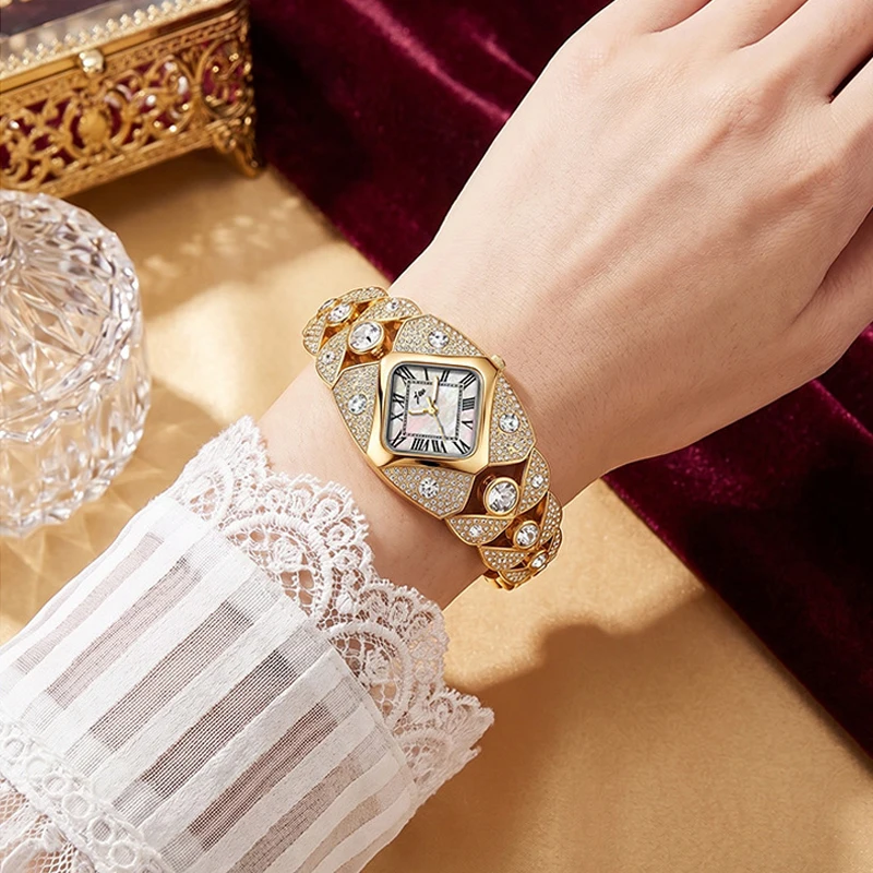 Women Watch Light Luxury Brand Diamond Inlaid Alloy Bracelet Ladies Fashion Quartz Clock Wristwatch Gift