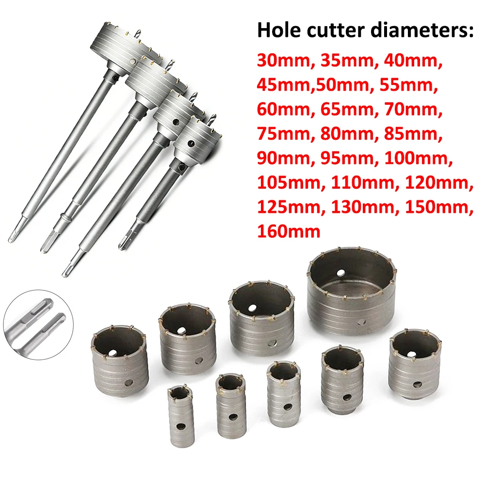 

1 шт., 30-160 мм, набор ударных сверл SDS PLUS, коронка для сверления бетонной стены, кольцевая пила с круглым валом, инструменты для резки цементного камня