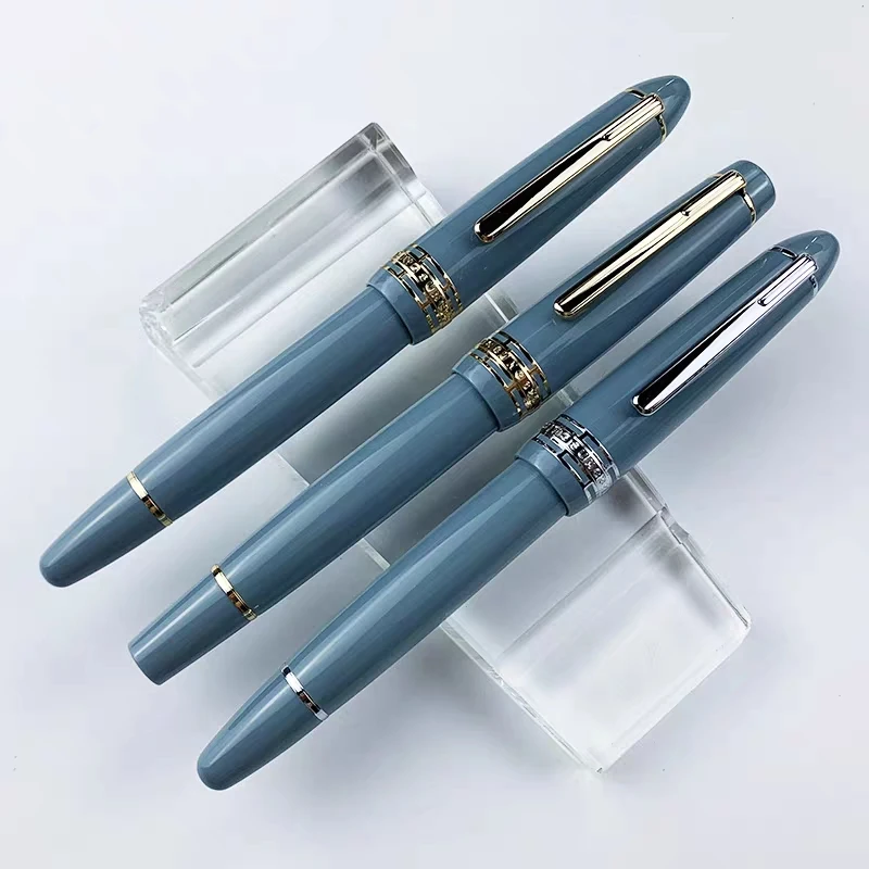 New Luxury Wingsung 629 Aluminium Alloy Piston Filling Classic Fountain Pen Blue Resin Visible Window Office Writing Ink Pens