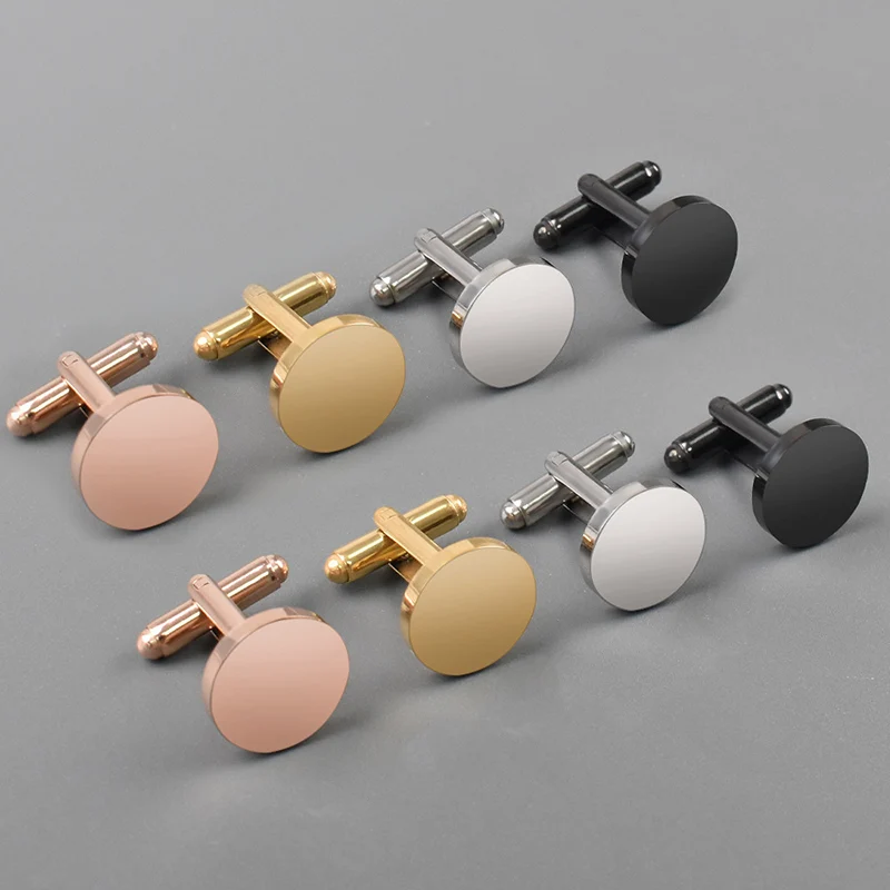 4Pairs Classical Round Square Stainless Steel Mens' Cufflink Polished Plain Metal Shirt Cuffs Garment Accessories