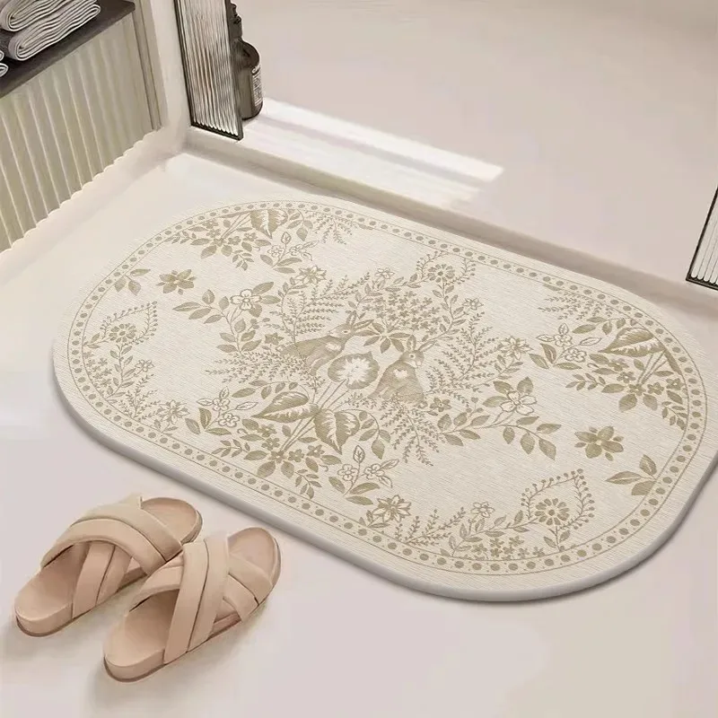 VIKAMA Elliptical Minimalist Plain Flower Carpet, Absorbent And Non Slip Soft Floor Mat, Entrance Indoor Home Decoration