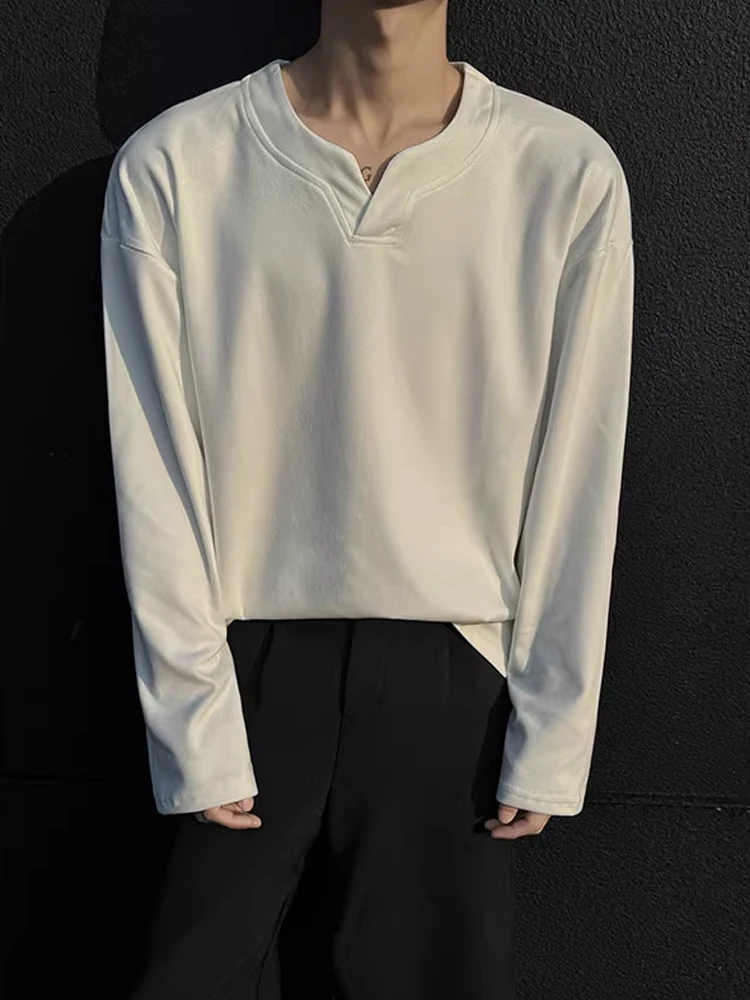 Cseta de Manga Larga uesa con Cuello en V is Oscuro para Hombre, Cseta Interior con Cuello Henry, Estilo Básico de ...