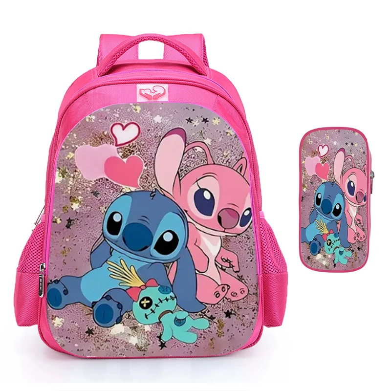 Sacos escolares infantis Lilo & Stitch, mochila rosa primária, bolsa de ombro infantil, presente