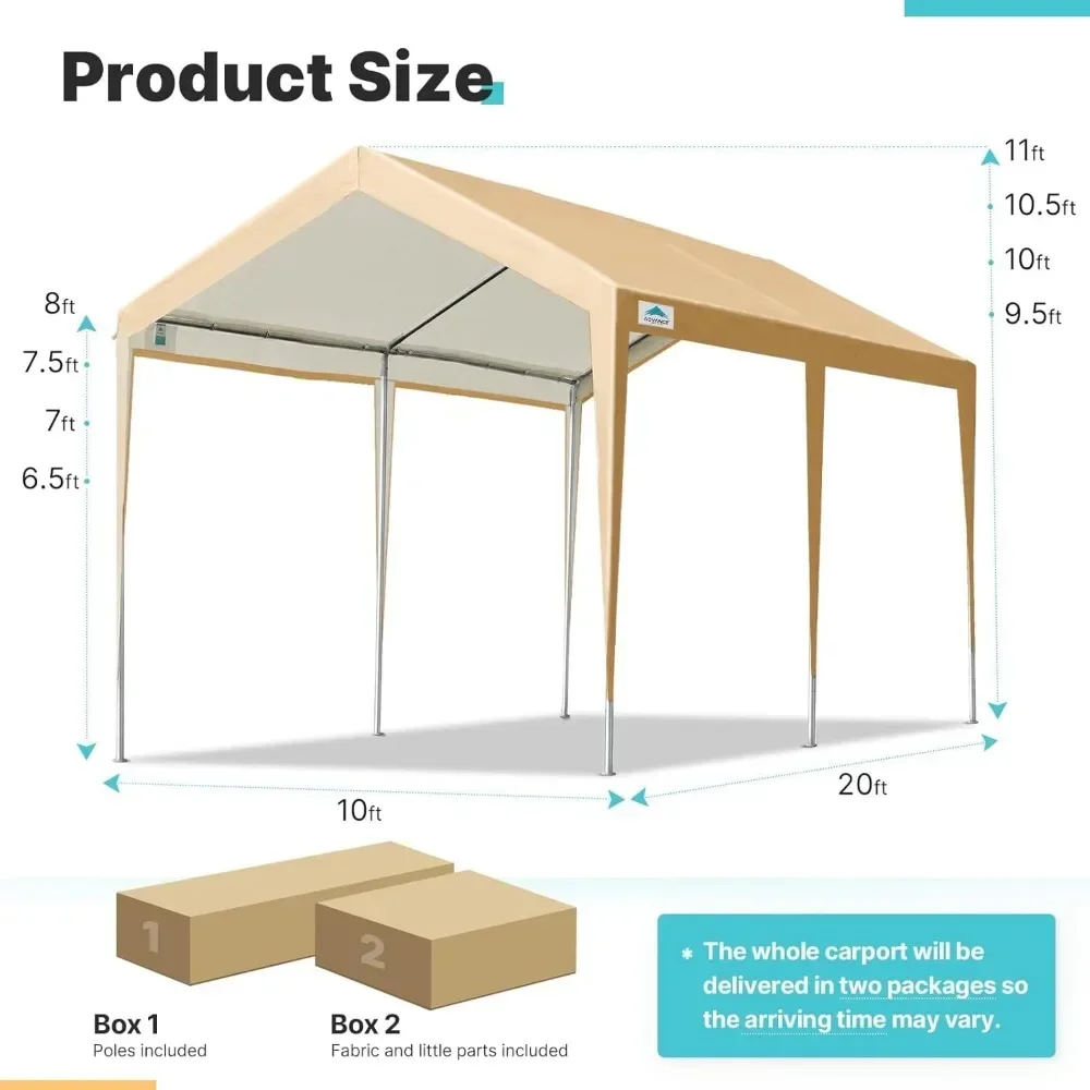 Tente de garage réglable pour voitures, abri de bateau, modification de voiture, rapport, beige, recommandé de 9.5 à 11 pieds, 10x20 pieds