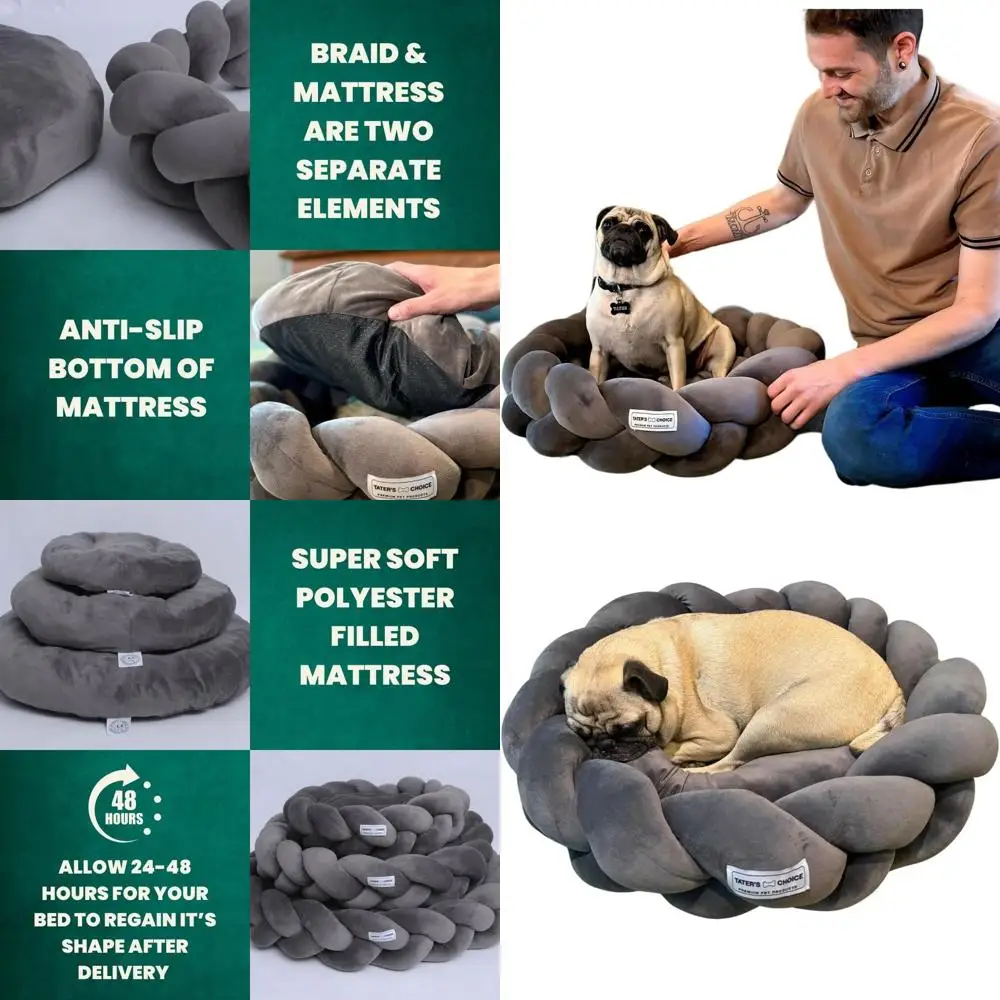 

Роскошная лежанка для собак с 24-плетеным плетением - прочная, с плюшевым наполнителем, нескользящая, моющаяся, угольно-серая, маленький размер