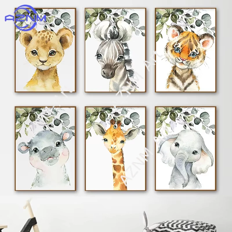 1/6pcs Leaf Lion Zebra Tiger Elephant Giraffe Nursery Canvas Painting Nordic Wall Art Posters and Prints Pictures Room Decor