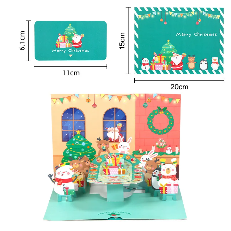 

Creative Multicolor Christmas 3D Greeting Card with Envelope Merry Christmas Postcard Pop Up Xams Dinner Blessing Message Card