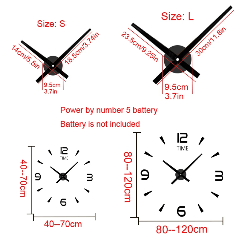 Modern Design Large Wall Clock 3D DIY Quartz Clock Fashion Watch Acrylic Mirror Stickers Living Room Home Decoration Decor