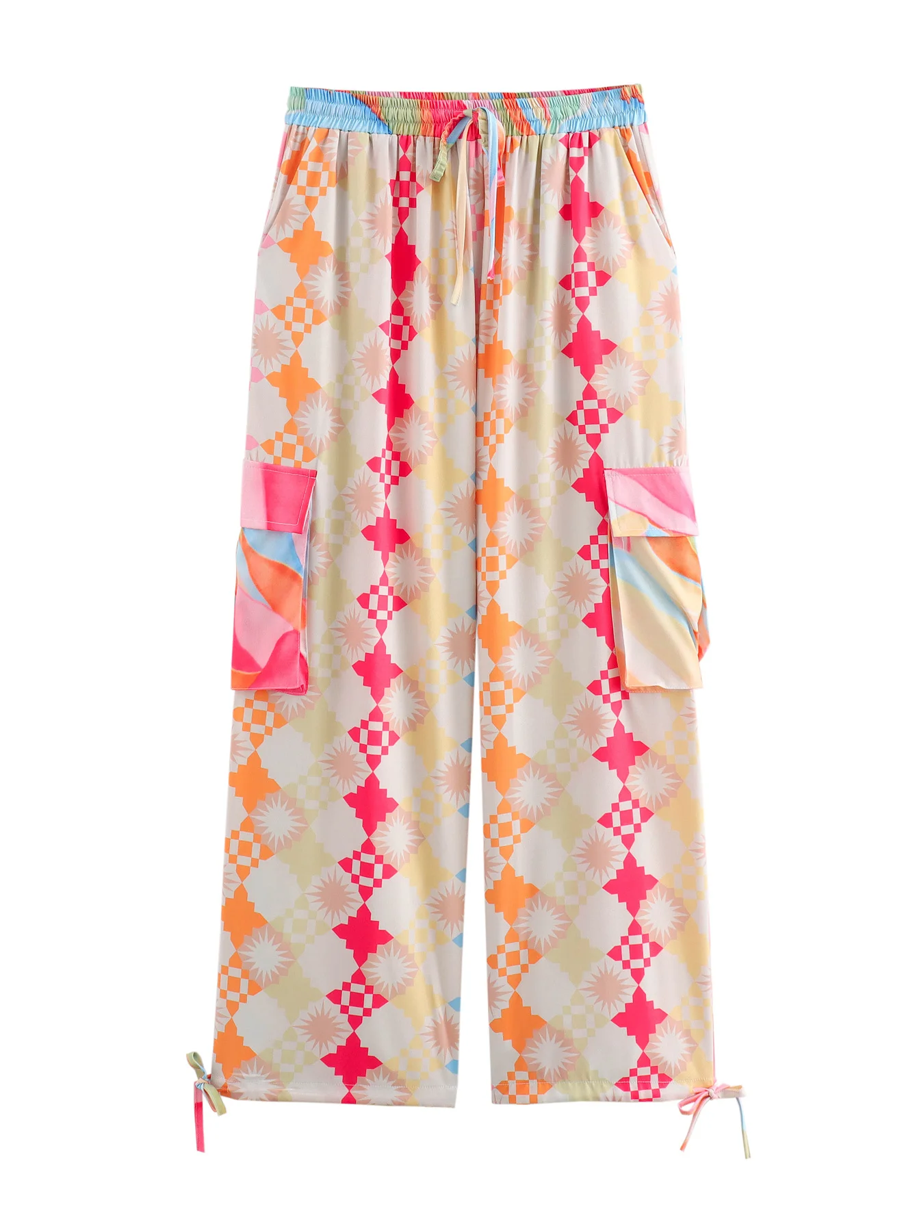 TRAFZA Women 2 Piece Set Single-Breasted Asymmetrical Printed Long Sleeve Shirt+Casual High Waist Drawstring Ankle Length Pants