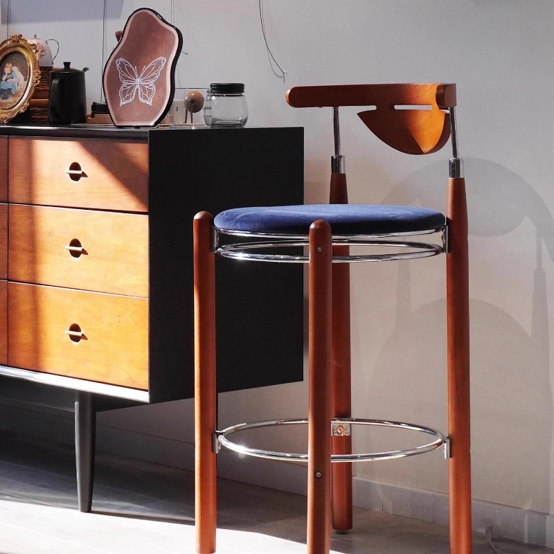 Mid-Century Bar Stool Minimalist Designer Counter Height Chair Luxury Kitchen Island Seat with Backrest Cafe Vintage Bar Chairs