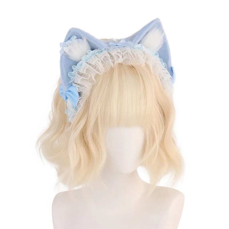 

E15F Furry Animal Ear Headbands With Anime Bows Hairband Accessory For Cosplays Costume Parties Halloween Event