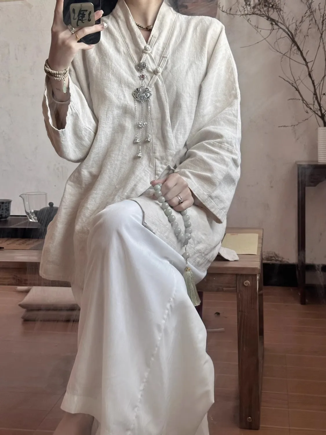 New Chinese Style Zen Meditation Set Healing Therapist Sitting Cross-legged Buddhist Layperson's Ancient Style Zen Clothing W...