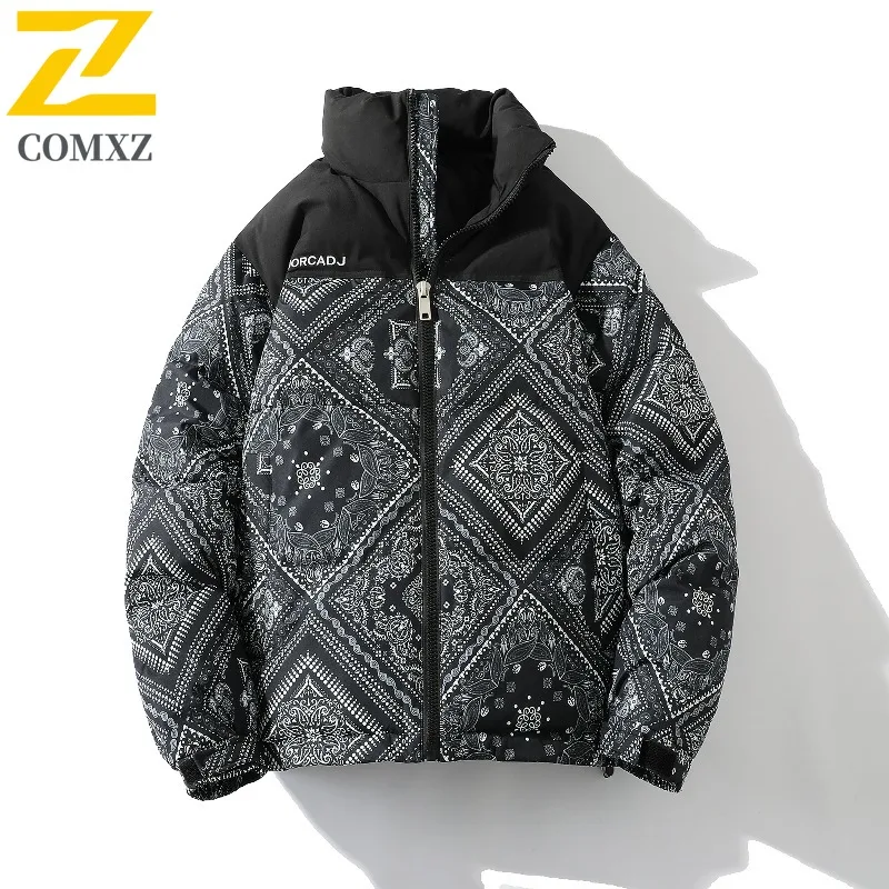 

COMXZ Мужской пуховик с воротником-стойкой, 90-процентный белый утиный пух, теплая парка премиум-класса для путешествий, легкое зимнее пальто с принтом