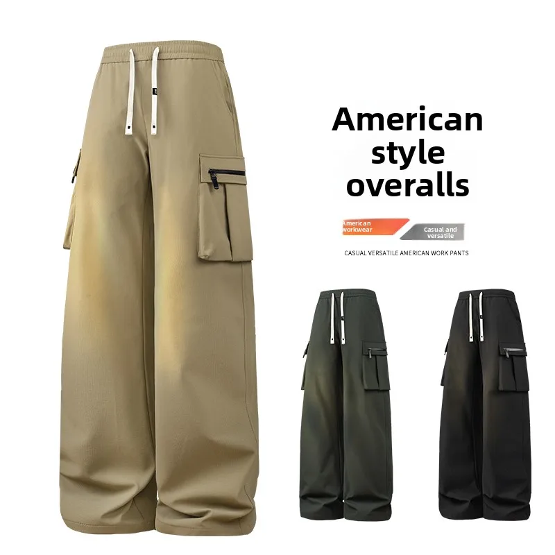 

2025 New Plus Size Men's Pants American Straight Leg Cargo Pants Wide Leg Loose Fit Casual Trousers