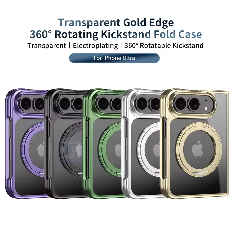 360° Rotating Metal Stand Transparent Phone Case For Apple iPhone Duo Fold (with Outer Glass) Magnetic For Magsafe Bracket Cover