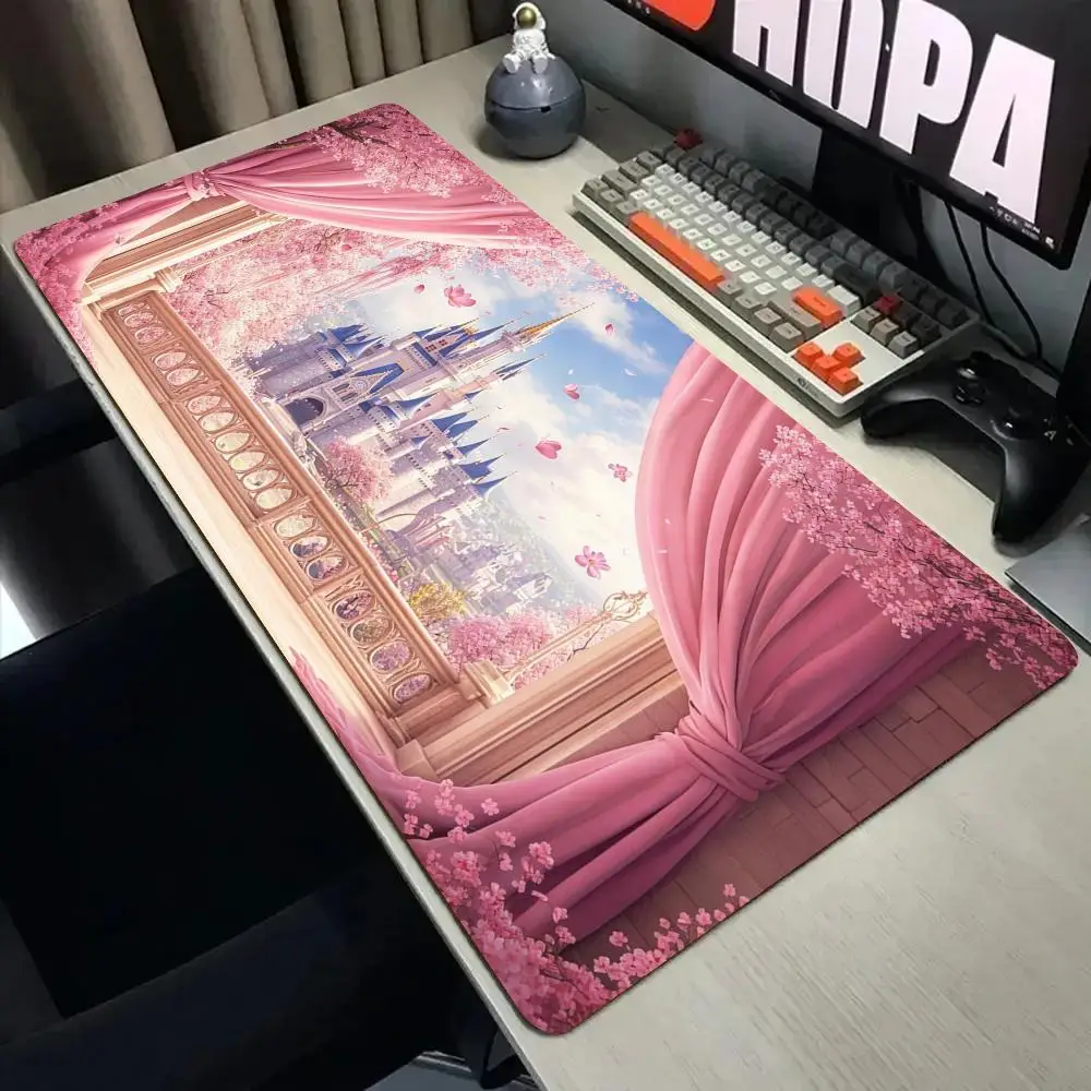 Dreamy Fairytale Castle Mouse Pad Desk Mat with Stitched Edge XXL Mousepads Rubber Anti-slip Gamer Keyboard Rug Gaming Mats