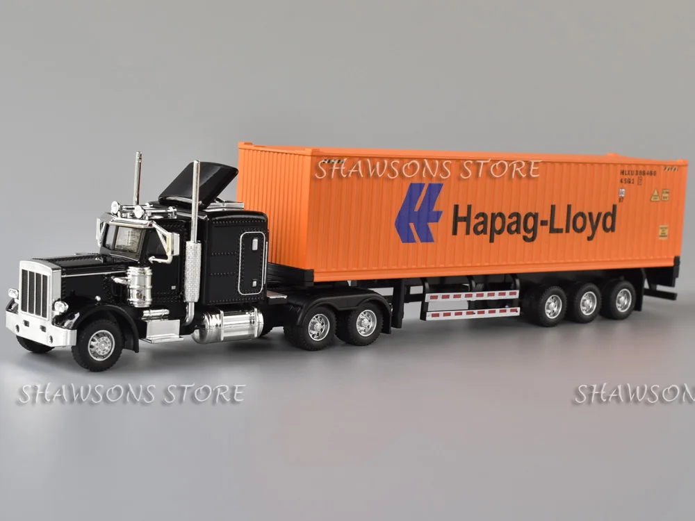 

1:50 Diecast Model Semi Truck Toys Peterbilt 389 Tractor With Metal Container Trailer Miniature Replica Pull Back Sound Light