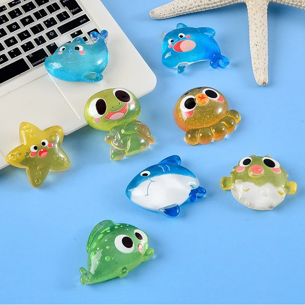 10Pcs New Cute Resin Cartoon Colorful Starfish, Dolphins, Sharks, Turtles Series Flat Back Parts Embellishments For Hair Bows