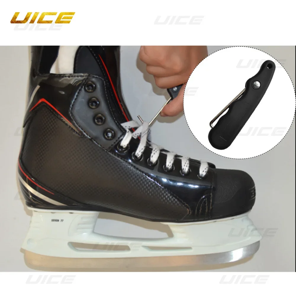 With Extended Hook Folding Portable Black Durable Practical Ice Hockey Skate Lace Tightener Ergonomic For Figure Roller Sports