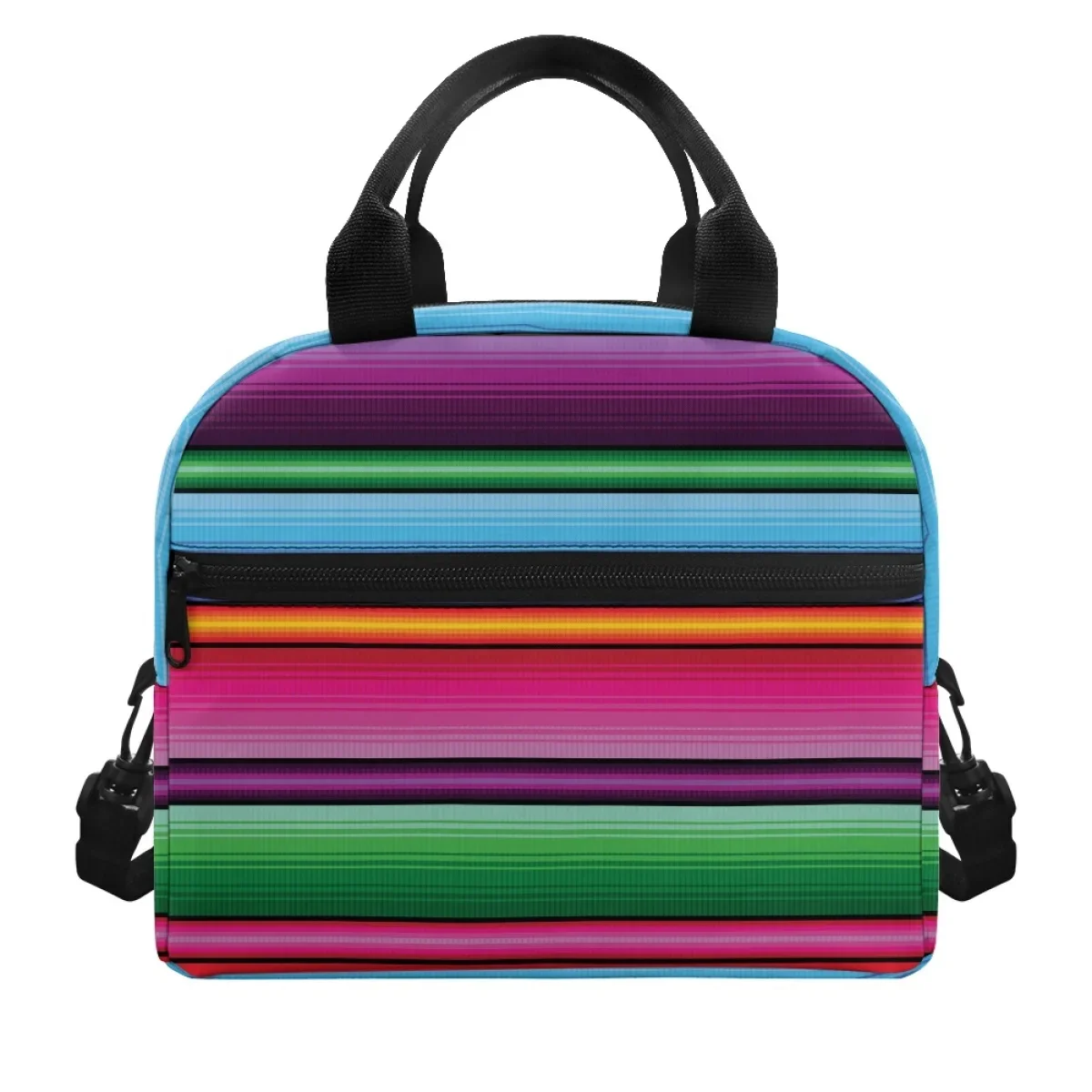 Trendy Colorful Line Design Aesthetic Lunch Bags Multiple Pockets Thermal Lunchboxes Handy Lunch Box Accessories