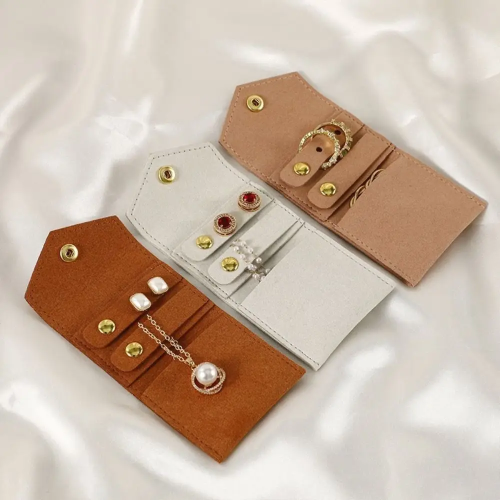 Fashion Mini Jewelry Storage Bags Snap Button Gifts Earring Ring Organizer Microfiber Leather Necklace Packaging Pouch