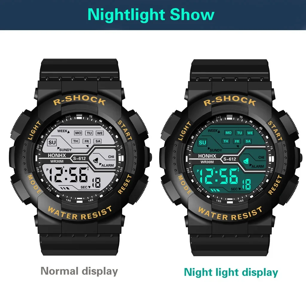 YIKAZE Men's Sports Watch Outdoor Multifunction Man Sport Watch Waterproof Luminous Male Digital Clock Electronic Wristwatch