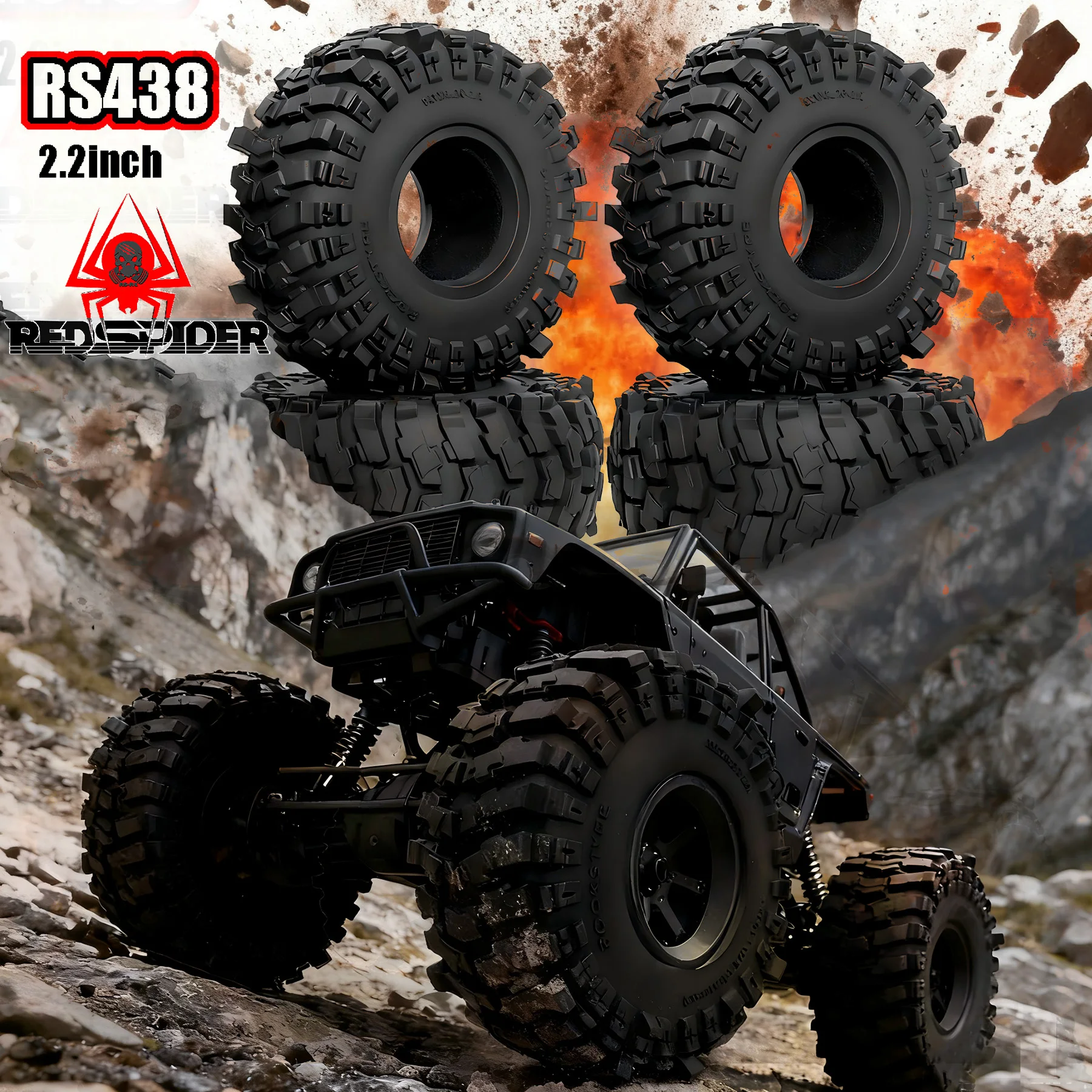 RED SPIDER 4Pcs 135*57MM 2.2 Rubber Terrain Tyre Wheel Tires  for Axial SCX10 Wraith TRX-4 1/10 RC Crawler Car Upgrade Parts