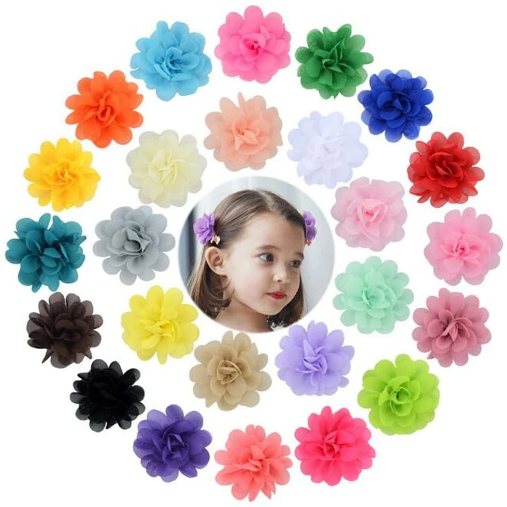 20pcs/lot Chiffon Flower Hair Clips 2inch Hair Bows Fully Lined Flowers Tiny Haipins for Girls Infants Toddlers Kids Women