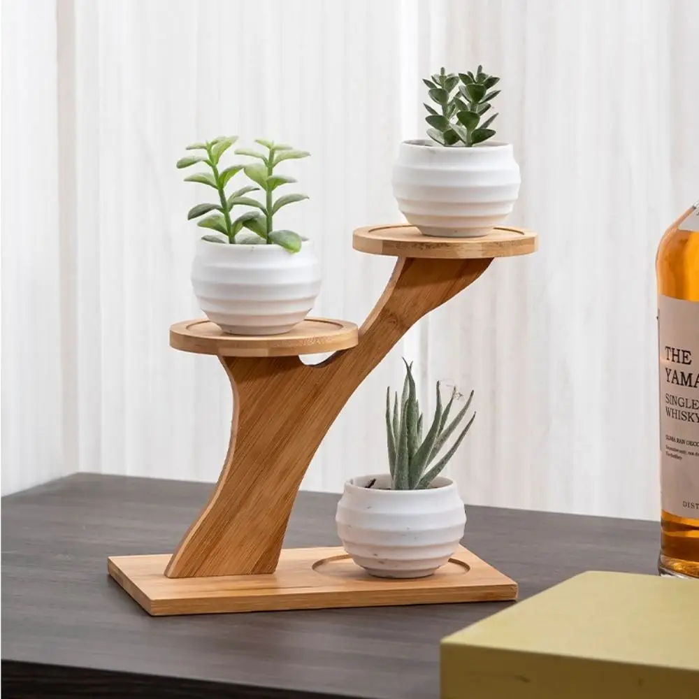 Bamboo Shelf Desktop Flower Rack Tree Branch shape Home Decoration Succulents Bonsai Organizer Multi-layer Flower Storage