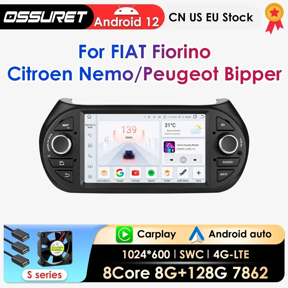 OSSURET Carplay Android Auto Autoradio voor Fiat Fiorino/Citroen Nemo/Peugeot Bipper Auto Intelligente Systemen Autoradio 7862