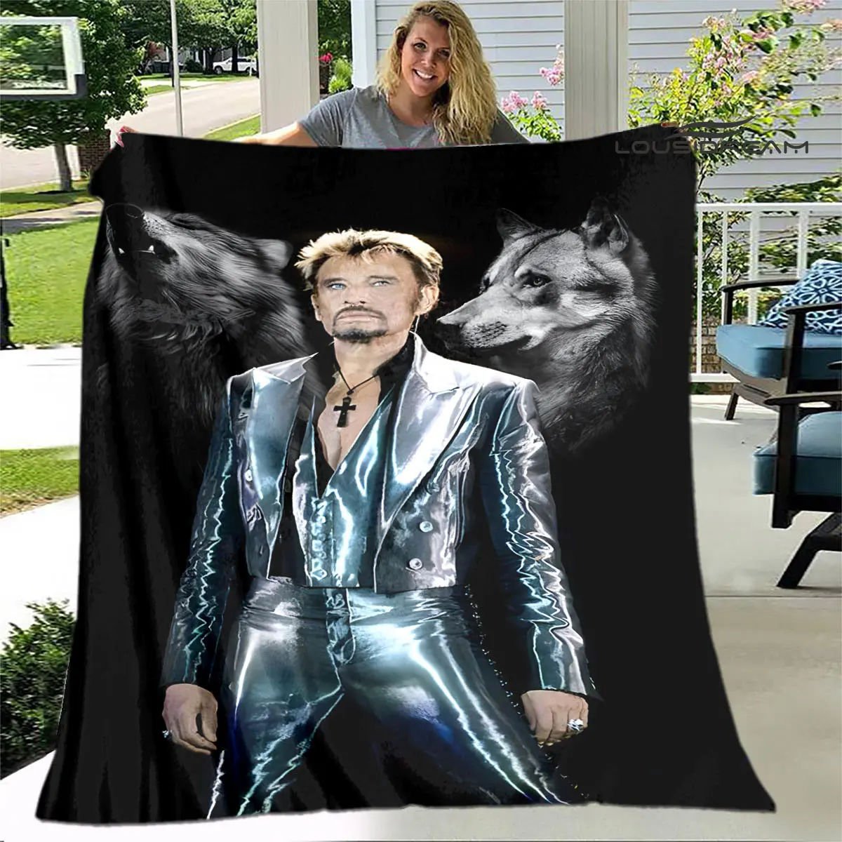 French rock star Johnny Hallyday print blanket picnic blanket vintage blanket home travel birthday gift bed blanket thin blanket