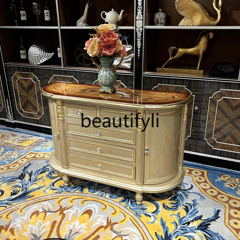 

A16 French solid wood entrance cabinet, European court luxury living room champagne carved entrance cabinet