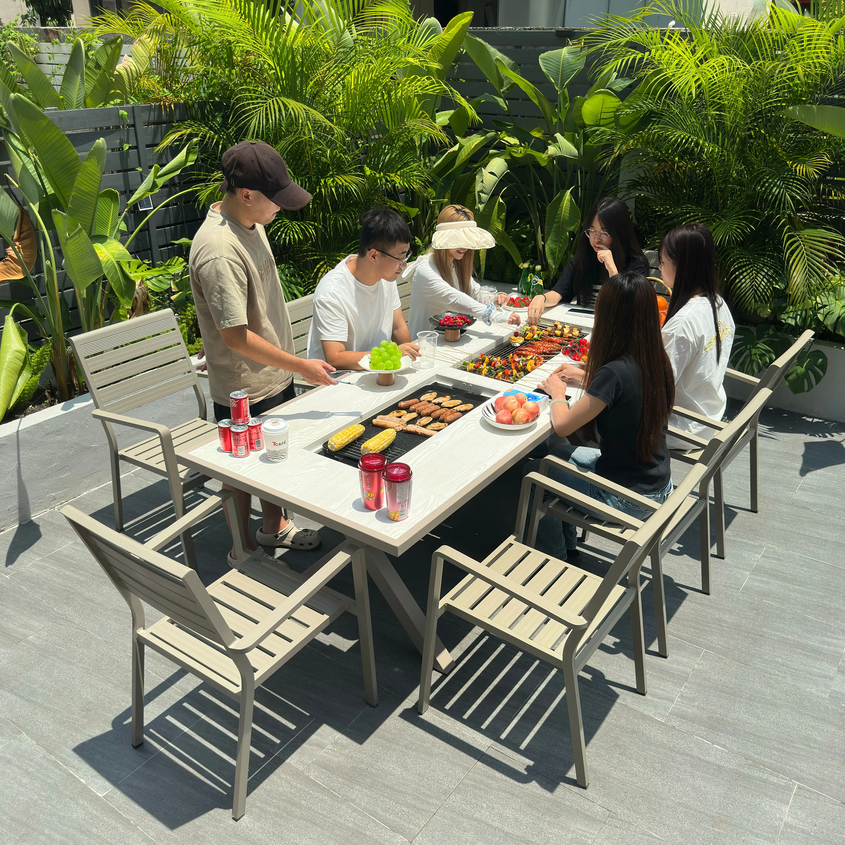Outdoor tables and chairs courtyard villa barbecue tables and chairs garden open-air leisure plastic wood tables and chairs wate