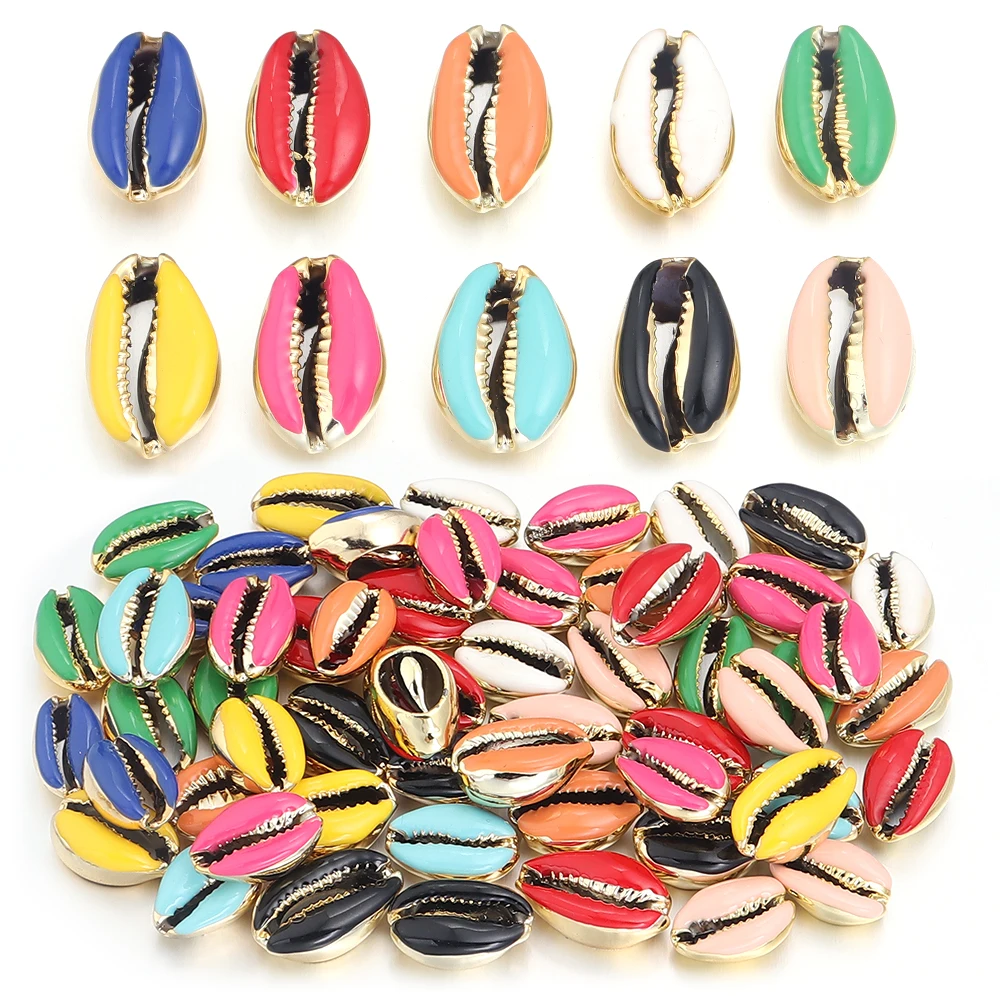 10pcs/ Lot 13-20mm Gold Plated Shell Beads Conch Beads Multicolor Loose Spacer Beads For Jewelry Making DIY  Bracelets Necklace