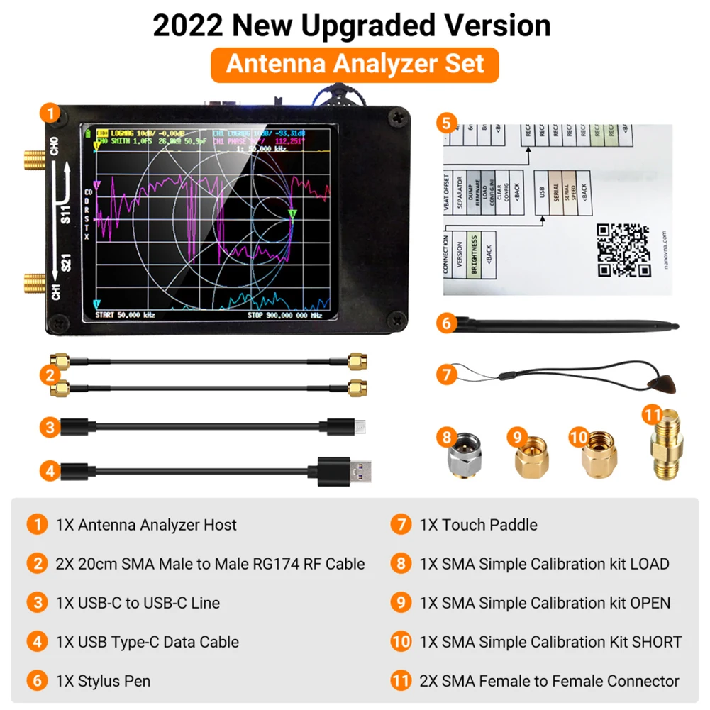 2.8 Inch TFT Monitor Vector Network Analyzer with SD Card Slot Vector Network Analyzer Tester USB 5V 120mA Measure S Parameters