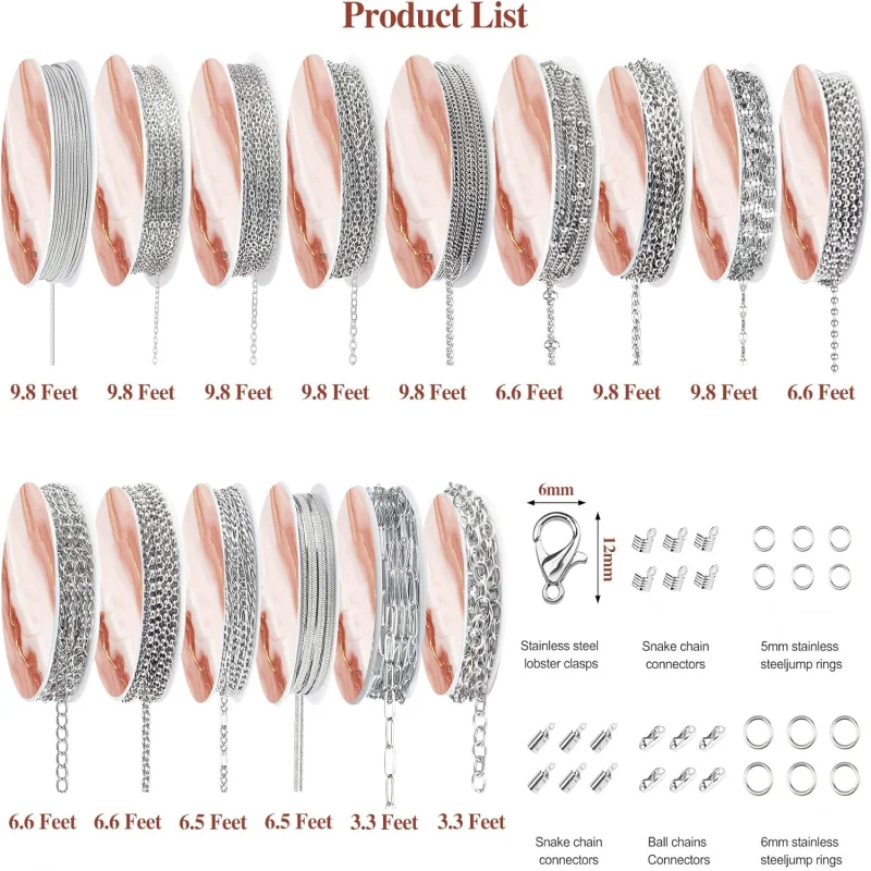 Jewelry Making At Home - 15-Roll Set of Silver Jewelry-Making Chains