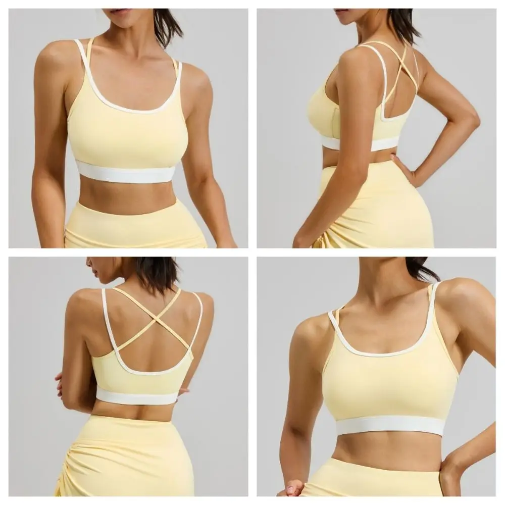 ジョギングクロスベルト女性用スポーツヨガブラ耐衝撃性揺れ防止ヨガ下着内蔵固定パッドランジェリーシームレスベスト