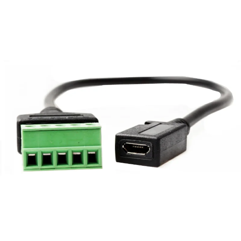 0.3m USB 2.0 Micro 5-Pin Male and Female to Solder Free 5-Pin/Female Head Bolt Shielded Green Terminal Pluggable Adapter Cable