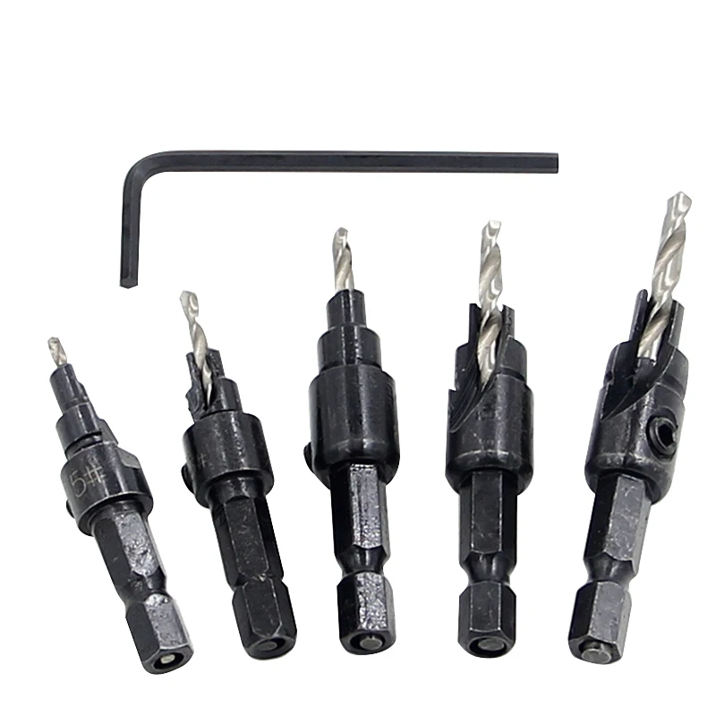 5pc Hexagon screw carpenter's hole opener countersink drill taper drill drilling reaming hardware tool set