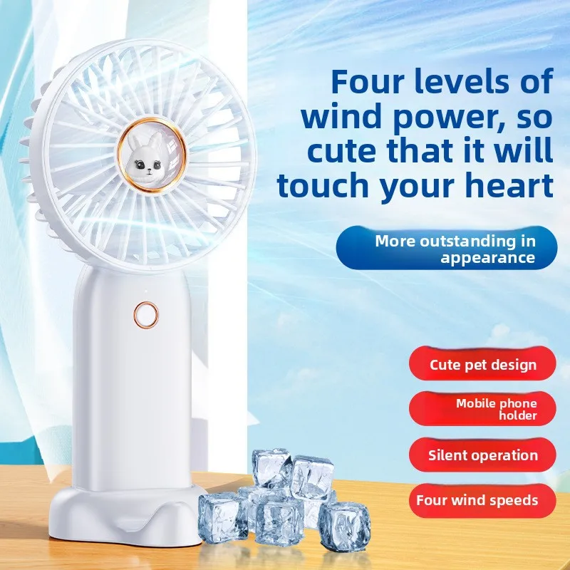 New Mini Handheld Fan Charging Cartoon Handheld Small Fan Portable Office Student Desktop Fan