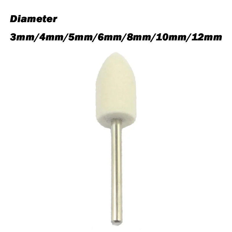 

Wool Felt Mounted Polishing Buffing Wheel 3mm Shank 3mm-12mm Diameter Bullet Shape Polishing for Grinder Drill Rotary Tools Grit