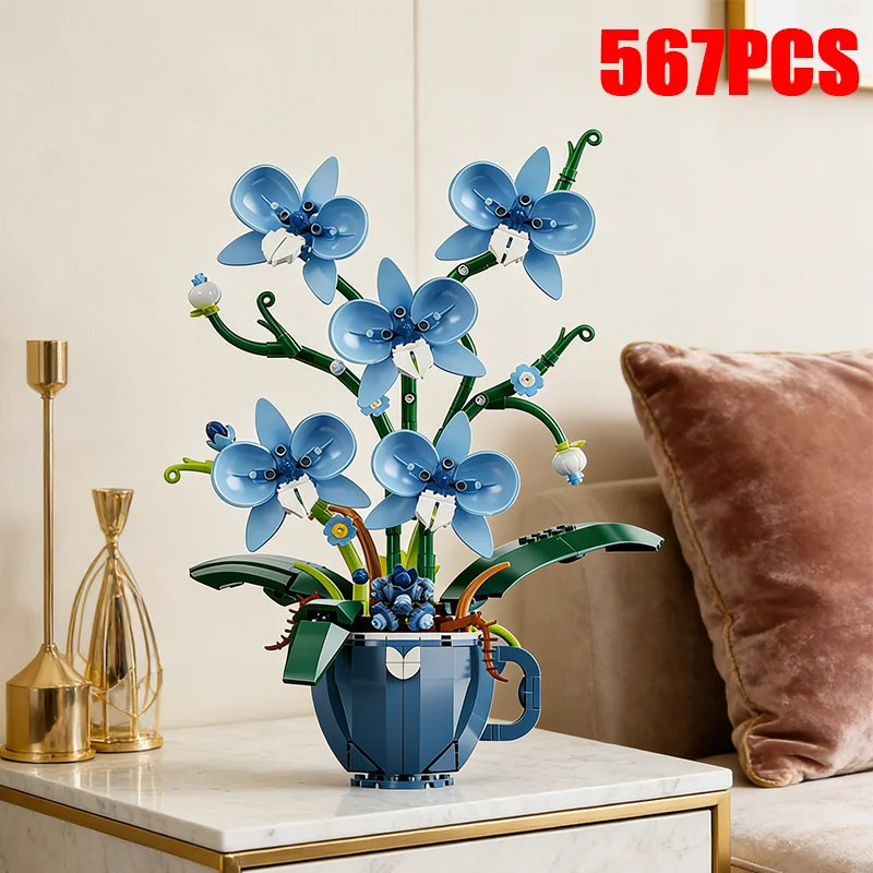 

Высококачественный конструктор «Кофейная чашка с орхидеей» в горшке, 3D-букет, MOC-блоки, строительные игрушки, DIY украшение для дома и рабочего стола