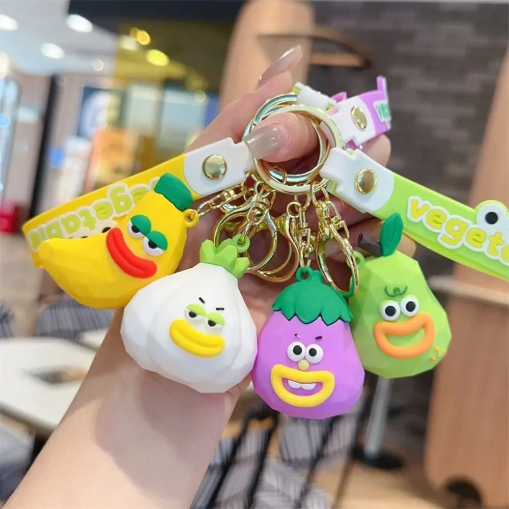 Cute Creative Fruits Doll Keychain Cartoon Funny Vegetables Series Keyrings Onion Eggplant Bag Pendant Accessories Car