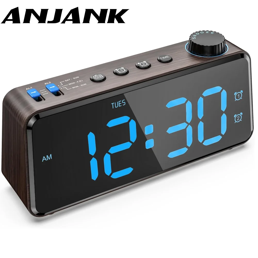 ANJANK Upgrade Radios for Bedroom 0-100% Dimmer, USB Charging Port, Battery Backup, FM Radio, Easy to Set for Kids, Bedside, Nig